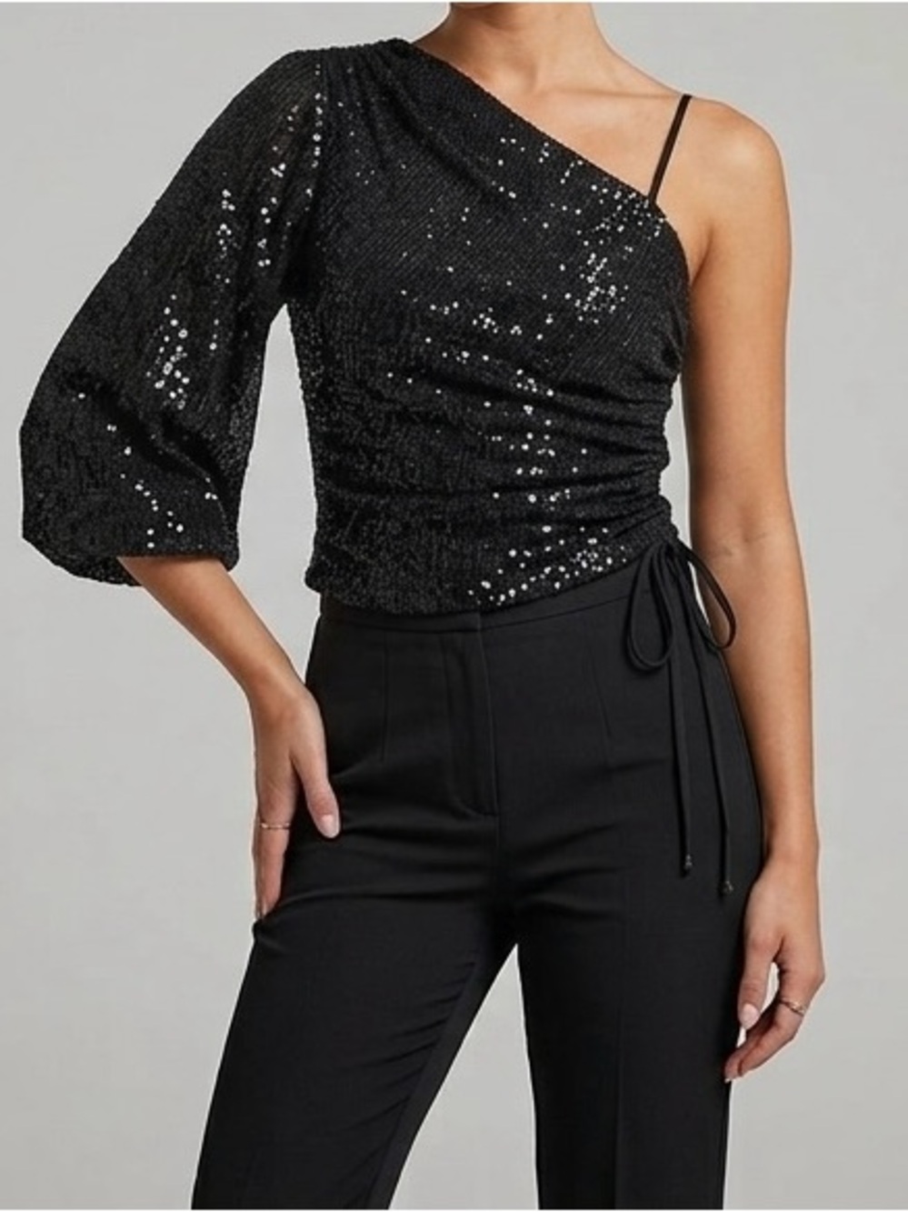 Mustard Seed Black One-Shoulder Sequin Top